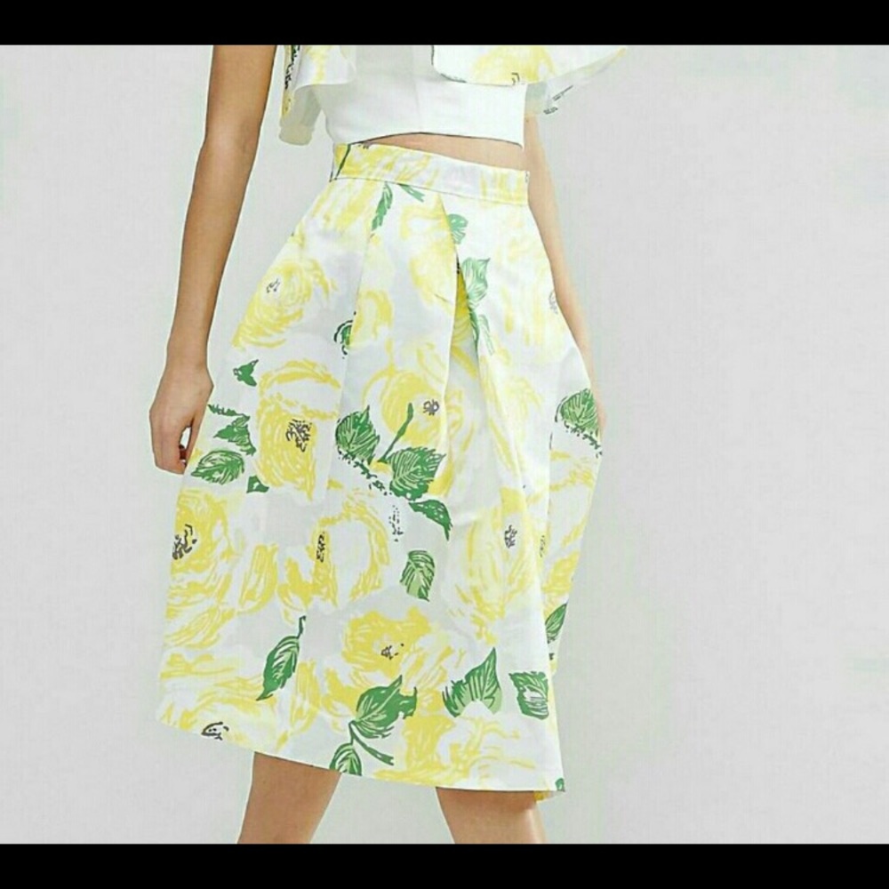 Horrockses yellow blossom print midi skirt 8